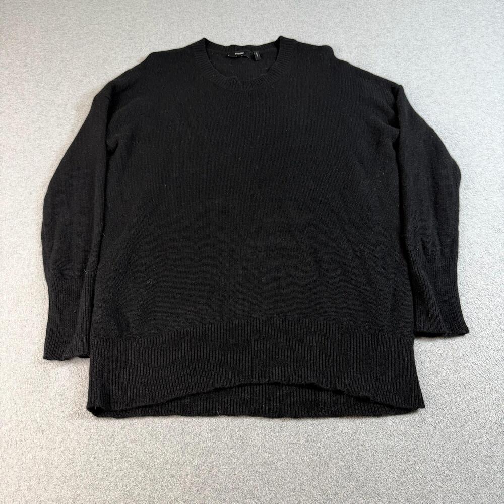 Theory Cashmere Sweater Women Medium Black Heritage Academia Quiet Luxury Classi